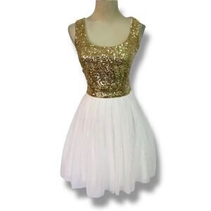 Windsor gold sequined tulle cocktail dress size 7 / 8